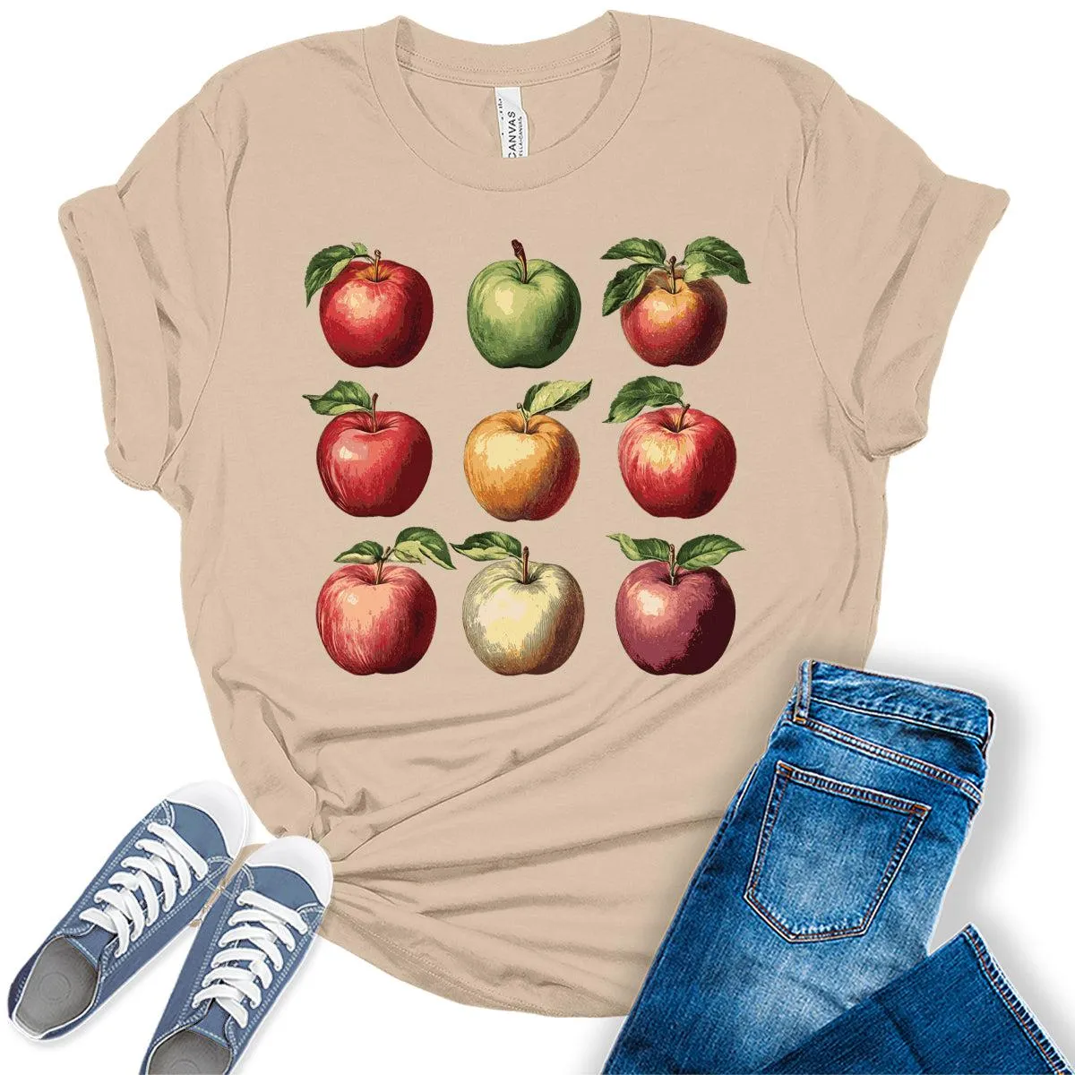 Womens Cute Apple Fruits Graphic Tees