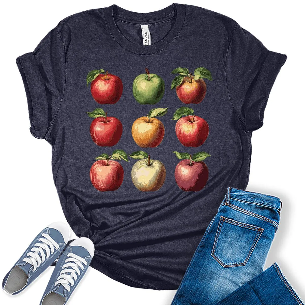 Womens Cute Apple Fruits Graphic Tees