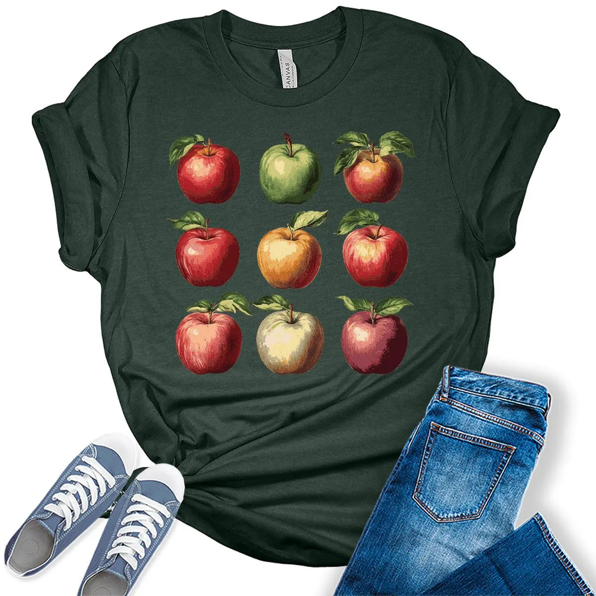 Womens Cute Apple Fruits Graphic Tees