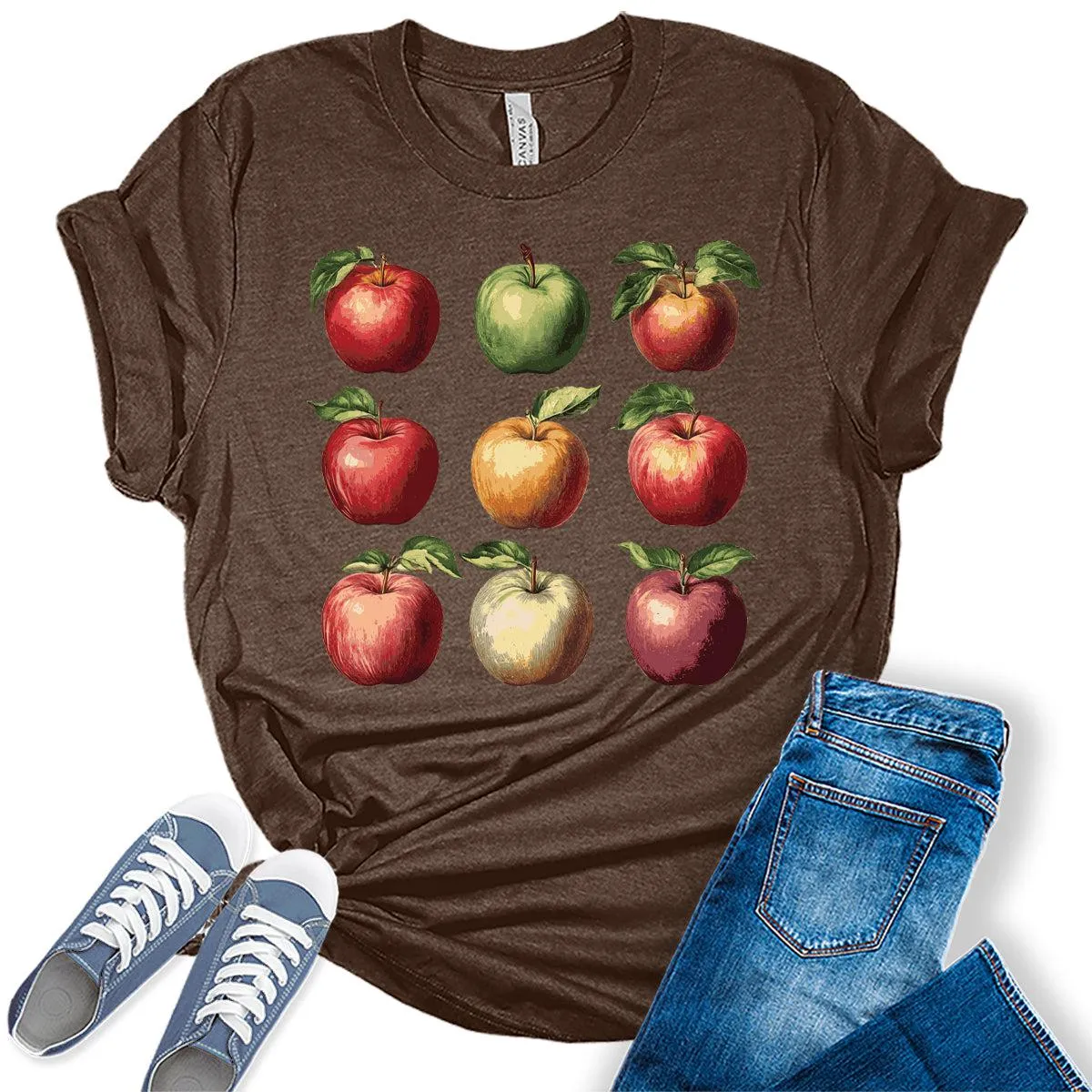 Womens Cute Apple Fruits Graphic Tees