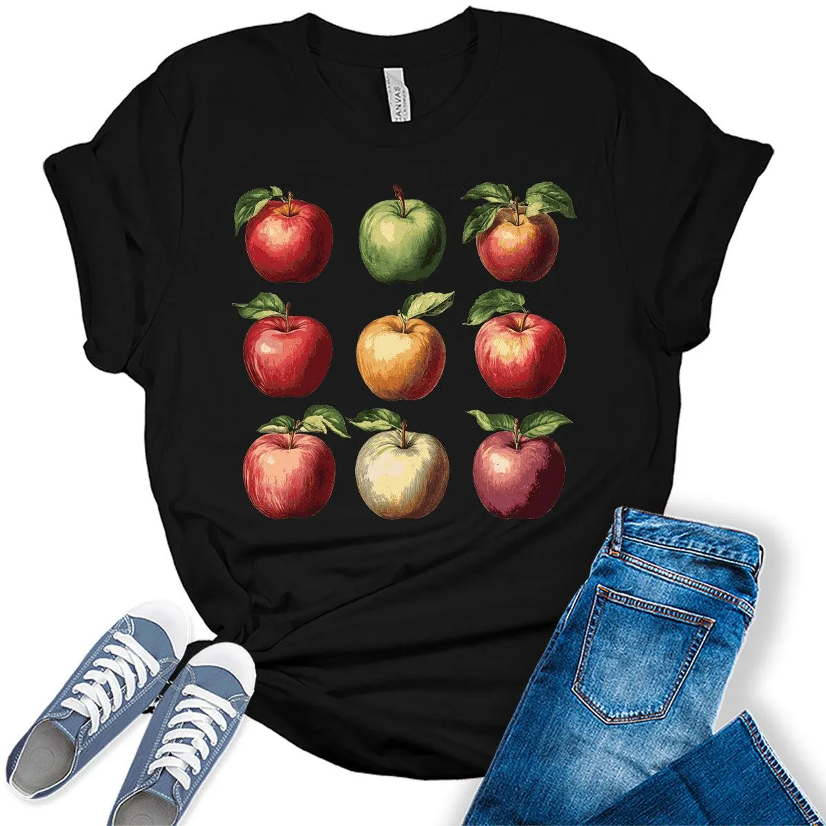 Womens Cute Apple Fruits Graphic Tees