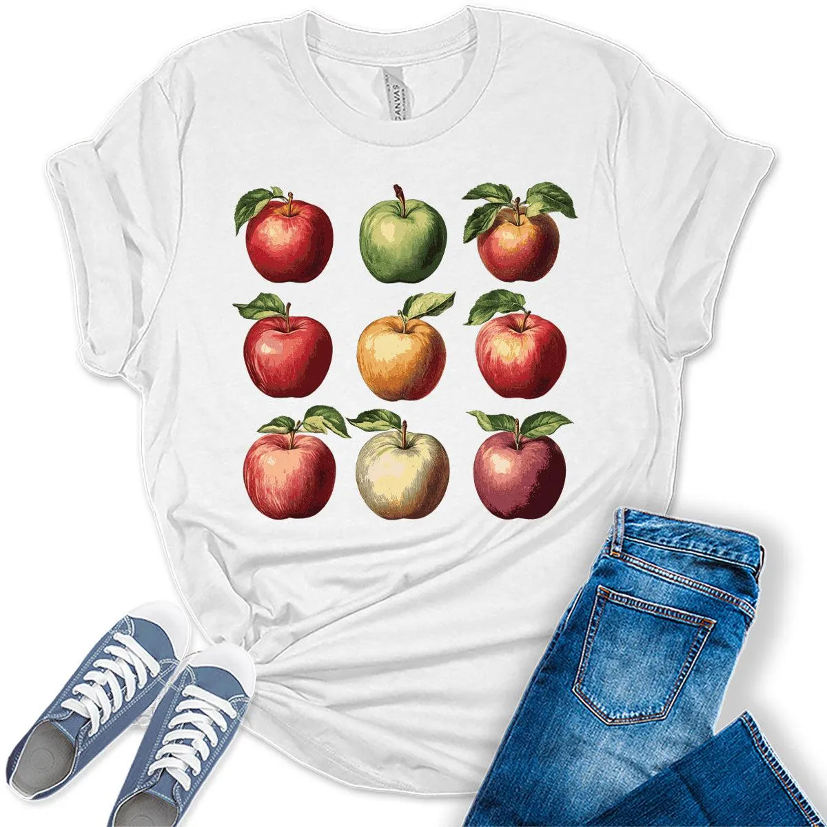 Womens Cute Apple Fruits Graphic Tees