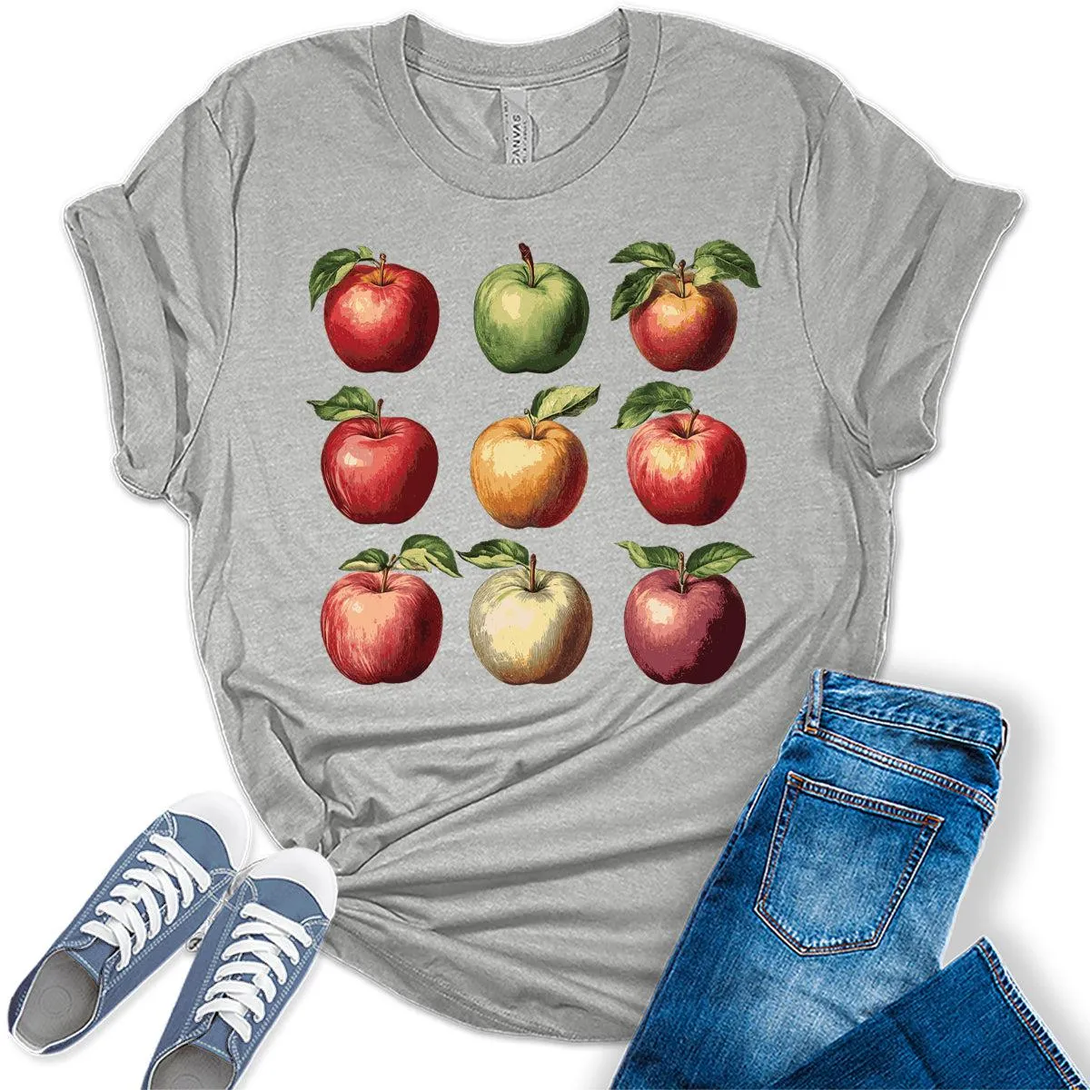 Womens Cute Apple Fruits Graphic Tees