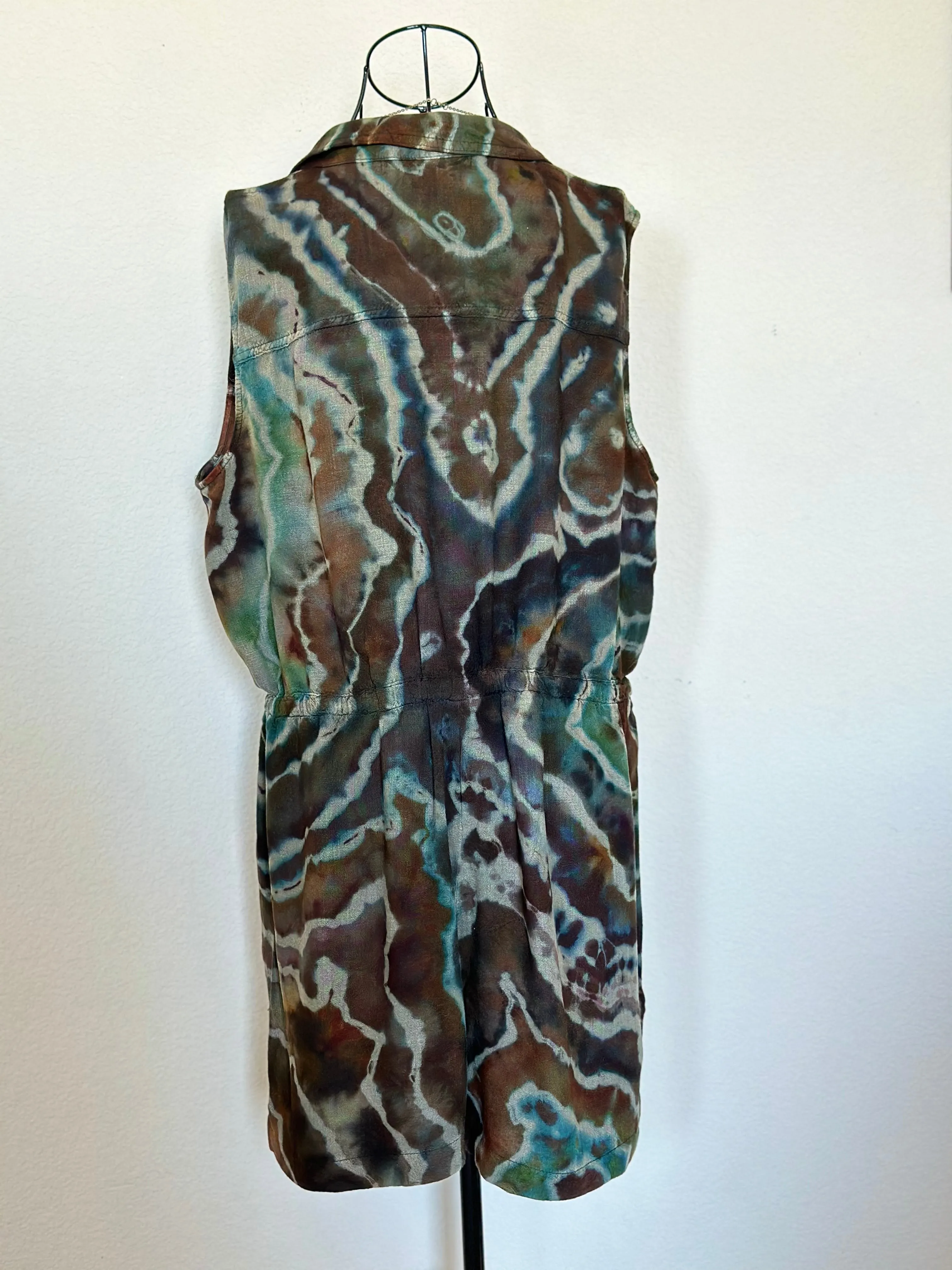 Women’s Large Upcycled Rock & Republic Reverse Geode Rayon Sleeveless Romper with Snap Buttons