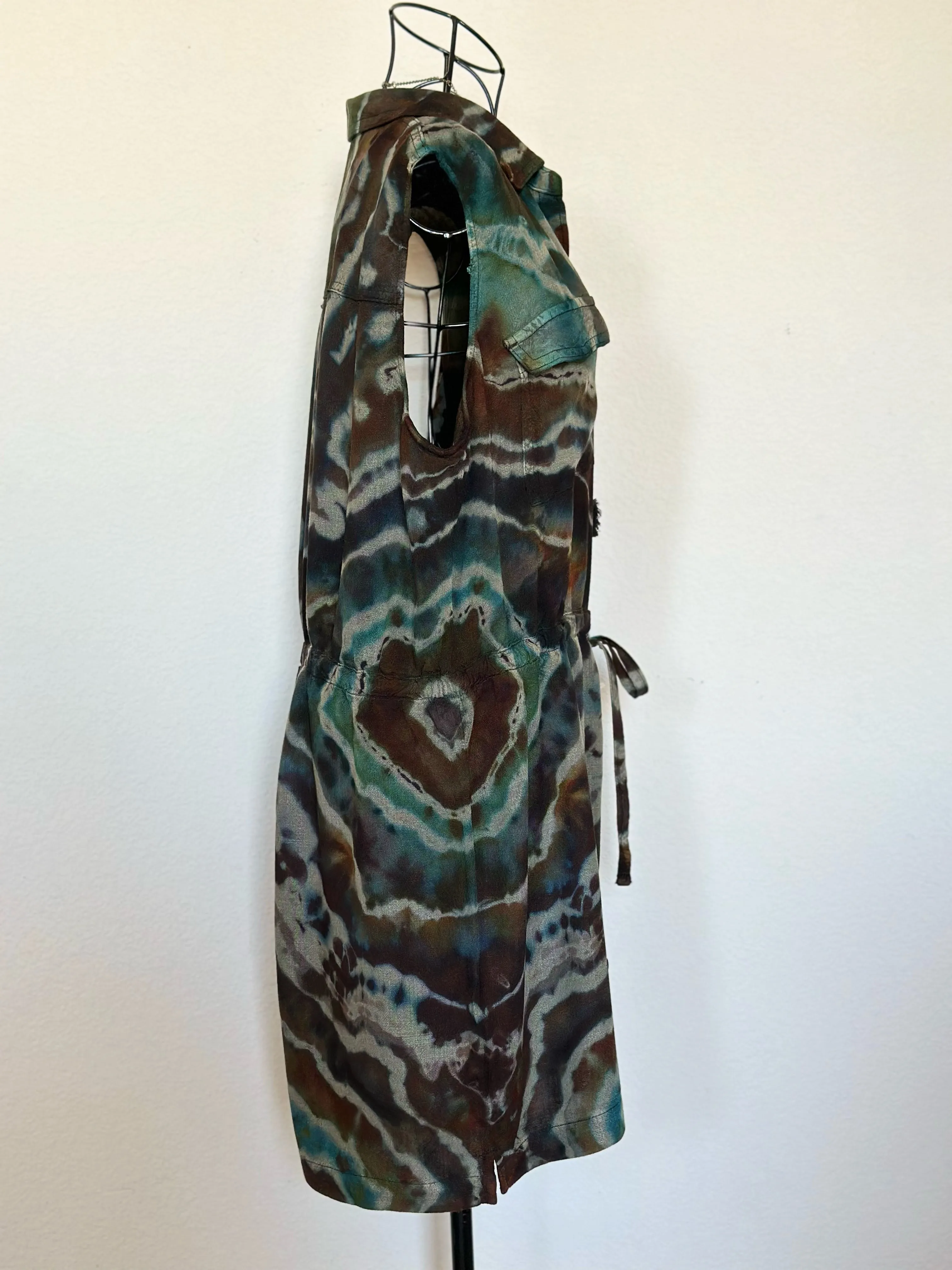 Women’s Large Upcycled Rock & Republic Reverse Geode Rayon Sleeveless Romper with Snap Buttons