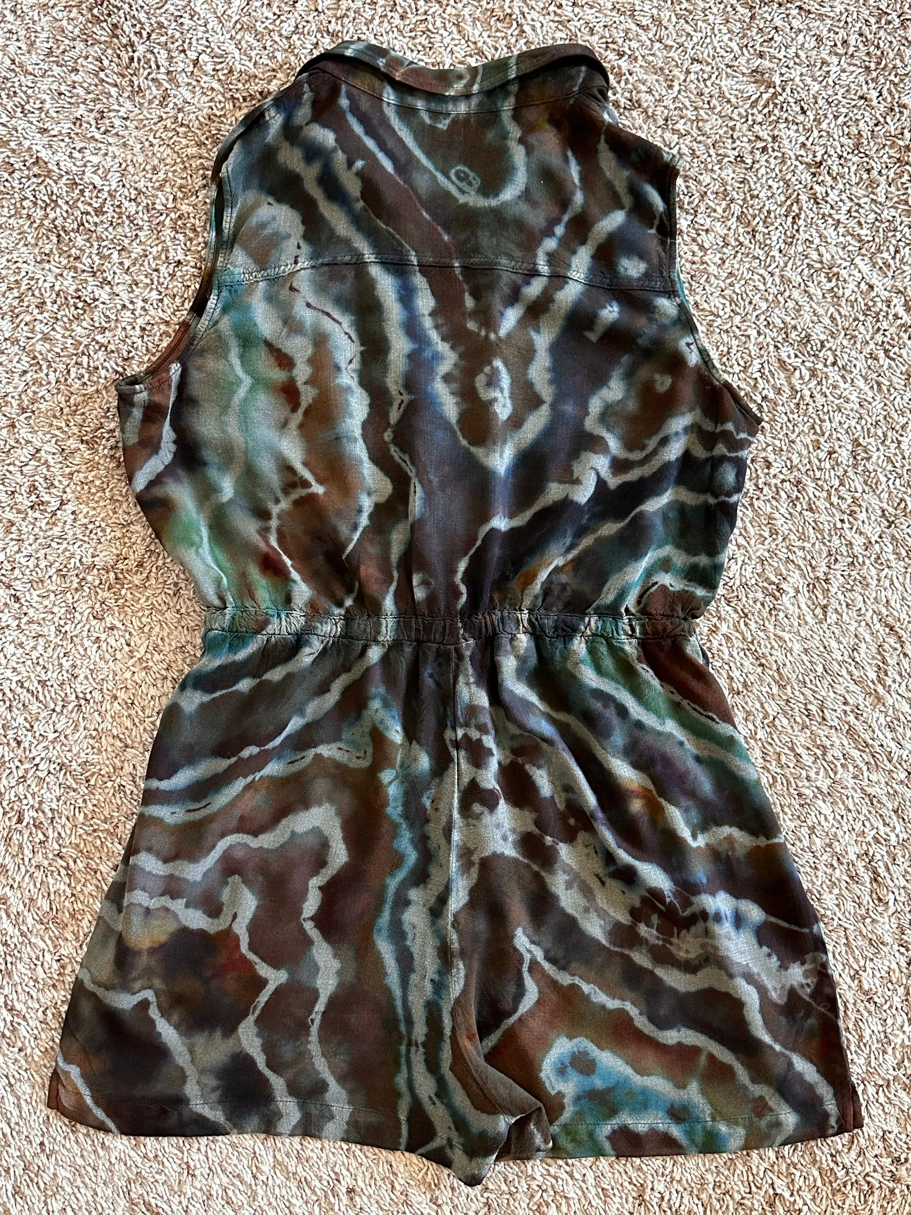 Women’s Large Upcycled Rock & Republic Reverse Geode Rayon Sleeveless Romper with Snap Buttons