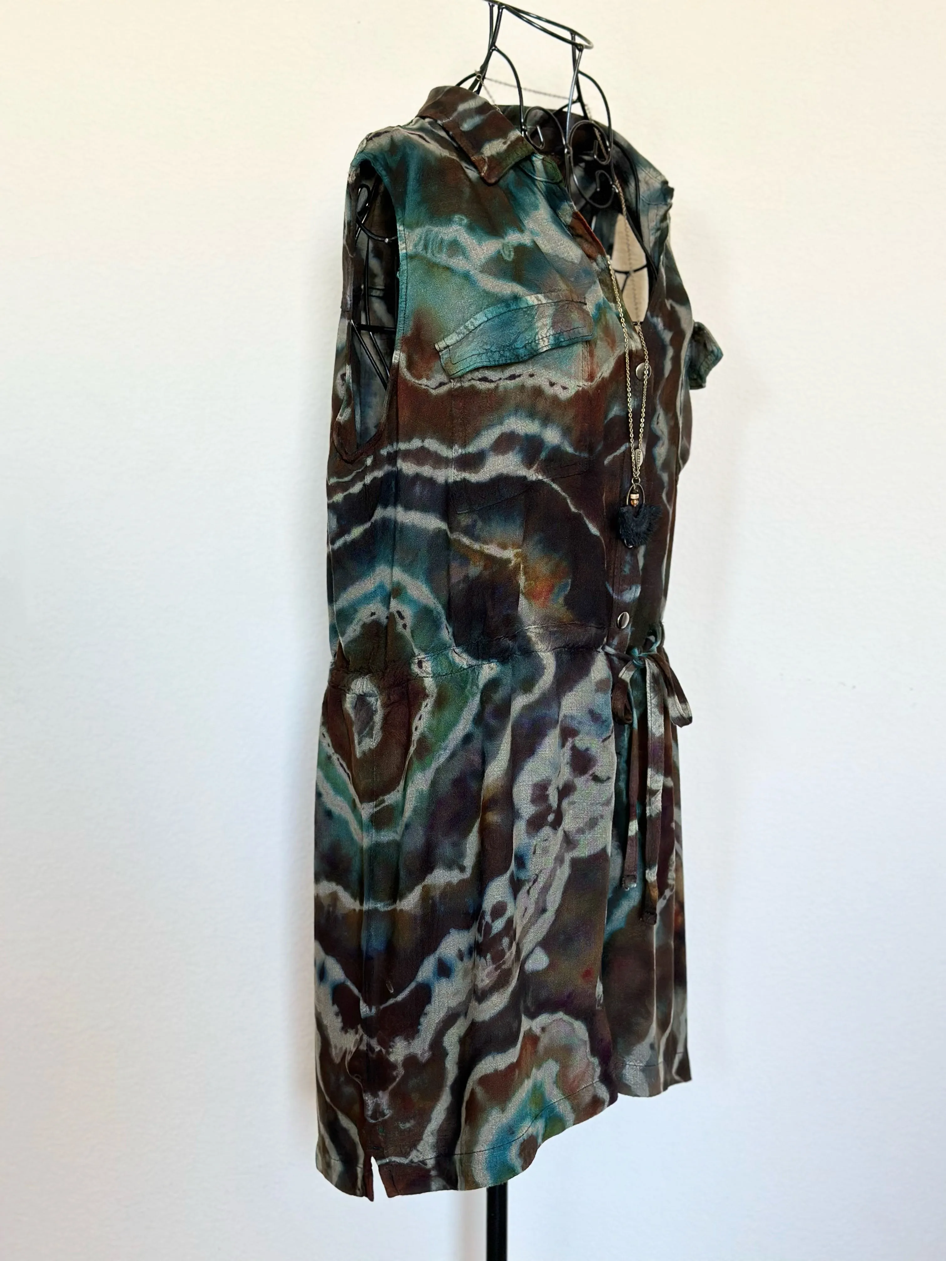 Women’s Large Upcycled Rock & Republic Reverse Geode Rayon Sleeveless Romper with Snap Buttons