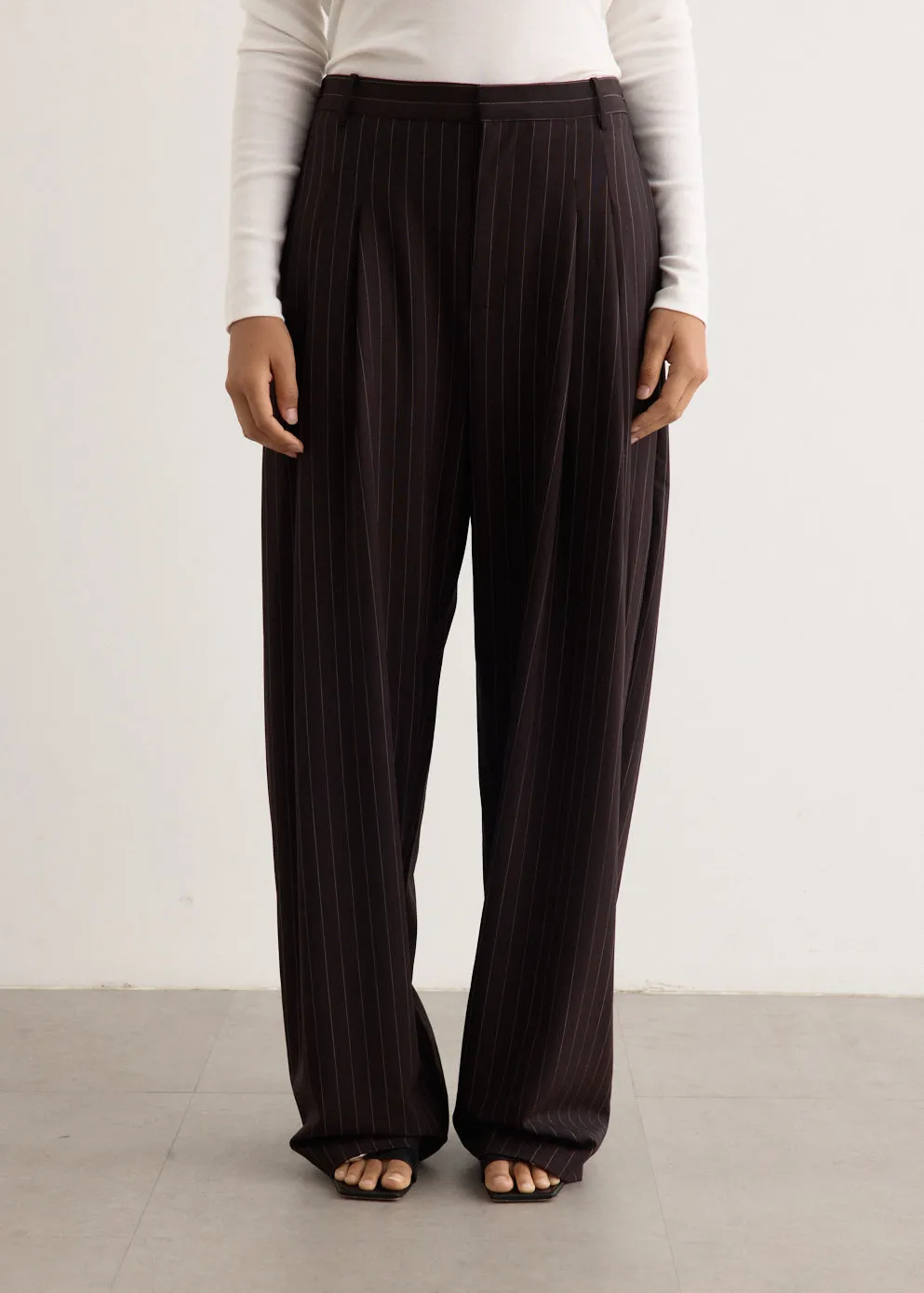 Wool Pinstripe Tapered Pants