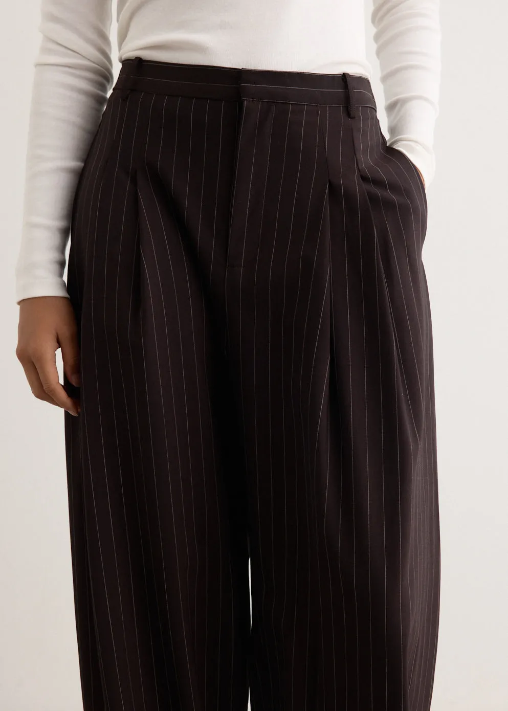 Wool Pinstripe Tapered Pants
