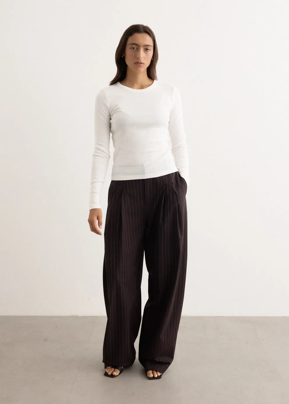 Wool Pinstripe Tapered Pants