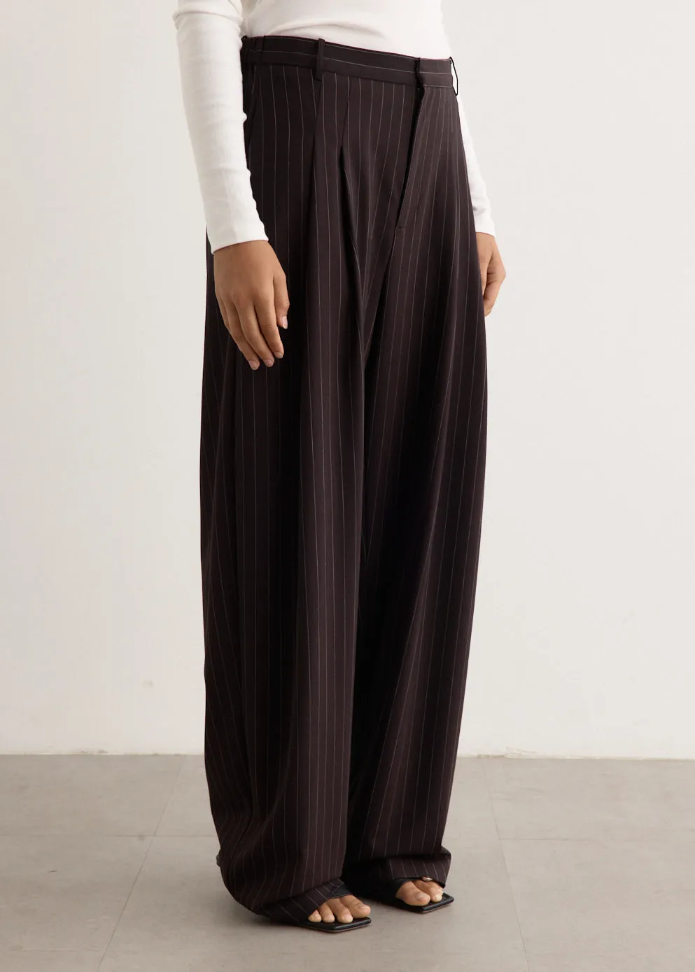 Wool Pinstripe Tapered Pants